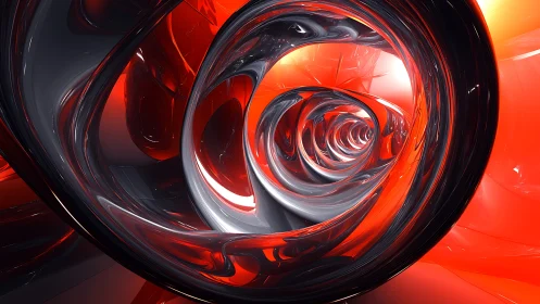 Glowing red tunnels of swirling metallic light and motion.