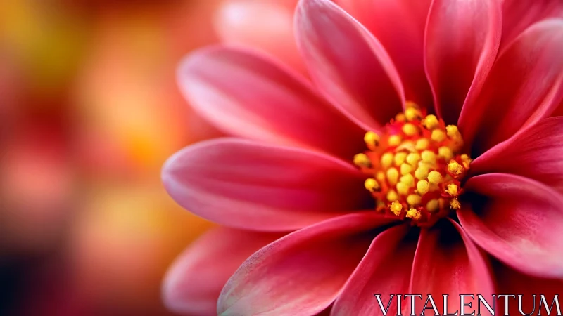 Close-up view of blooming flower with red petals and yellow stamens.
