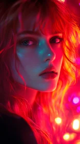 Neon lit portrait glows with dreamy color and quiet mystery