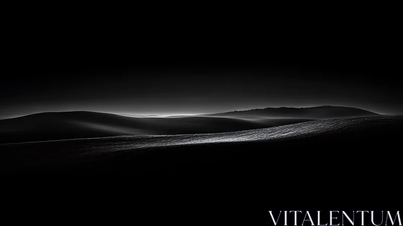 Monochrome undulating dunes under low horizon light.
