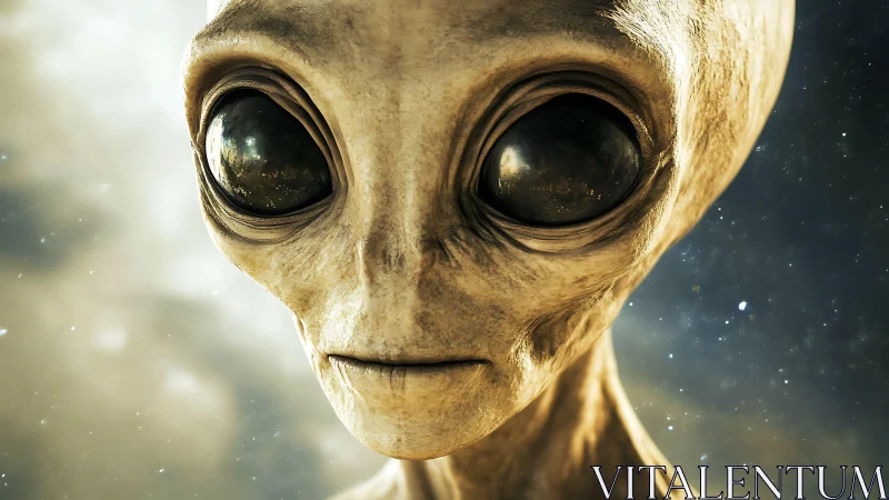 Close-up extraterrestrial portrait with reflective eyes.
