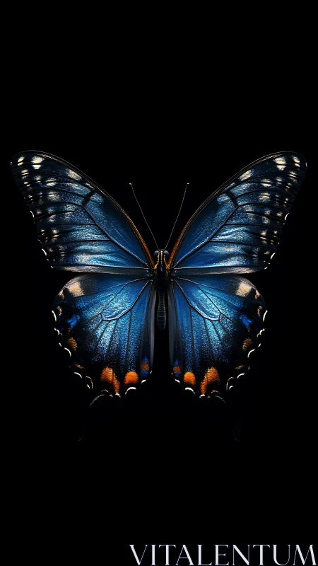 Symmetrical iridescent blue butterfly rendered with high specular detail