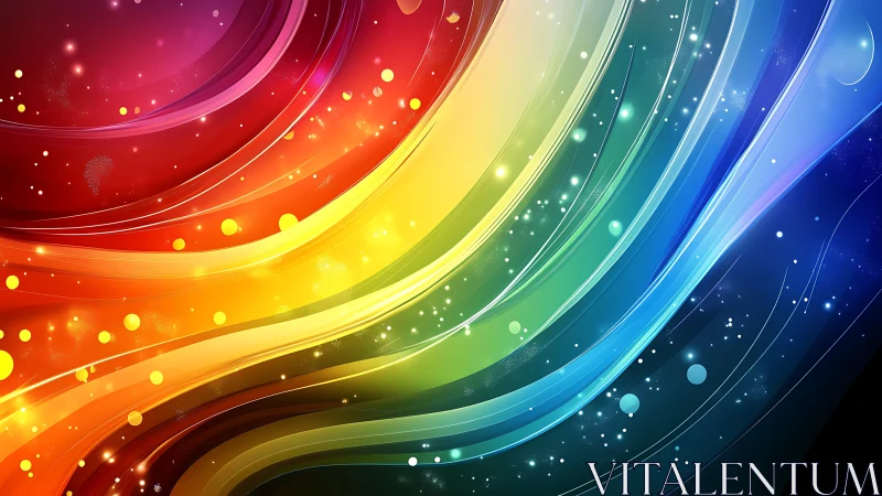 Curved multicolor light streaks with particles on dark field.