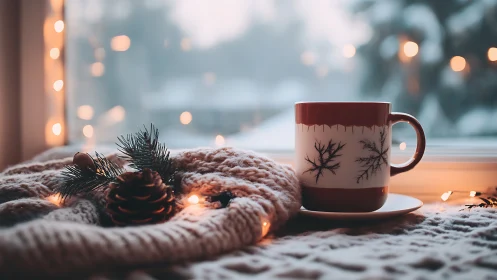 Winter window glow with cocoa steam and knitted hush.