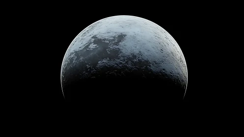 Quiet half-lit moon drifting through deep velvet space.