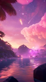 Mystical Tropical Paradise Beneath a Starlit Sky