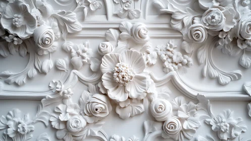 Ornamental Plaster Relief with Sculptural Flower Composition and Acanthus Leaf Motifs