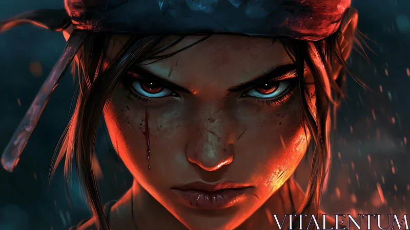 Fierce young warrior meeting the storm with unshaken focus.