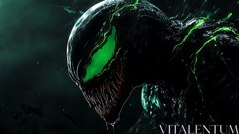 Eerie symbiotic creature glowing with fierce neon energy.