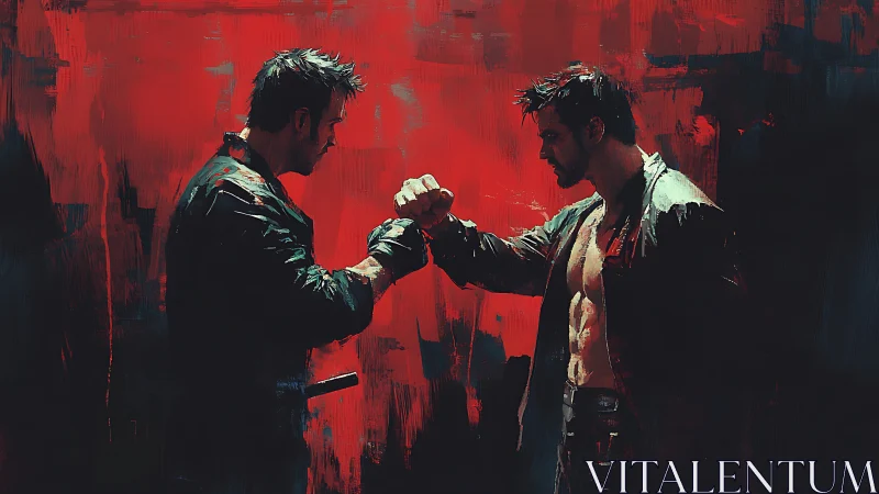 Two Men Shake Hands Against Passionate Red.