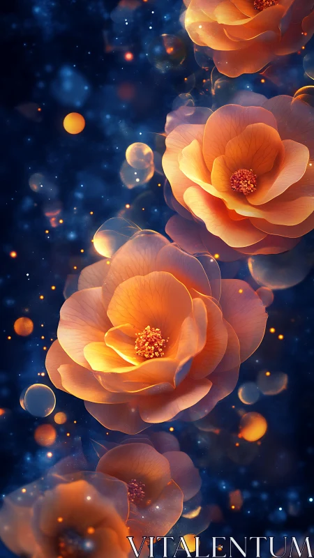 Luminescent Blooms Suspended in Ethereal Blue-Gold Particle Field