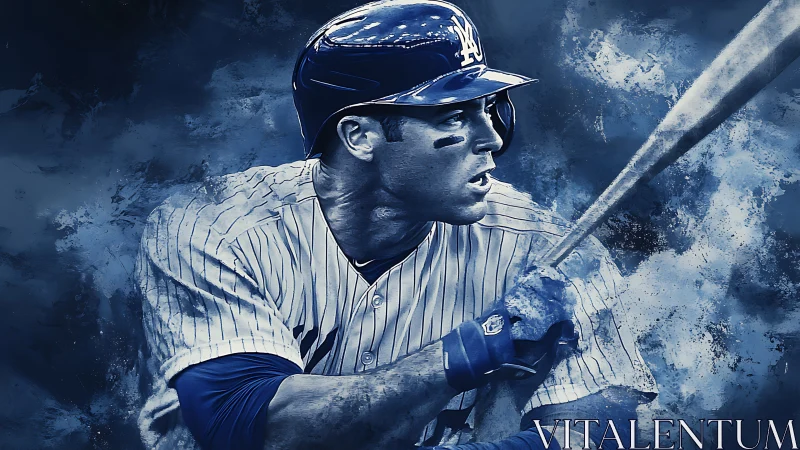 Dynamic blue-toned baseball batter in mid-swing motion study