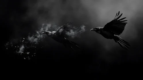 Midnight ravens in drifting smoke and quiet broken light.