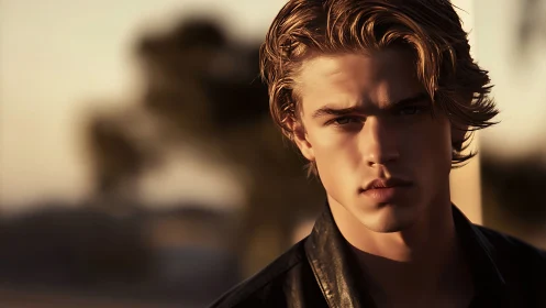 Male subject in outdoor close-up portrait at sunset.