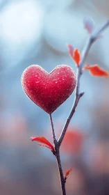 Frost-encrusted heart-shaped leaf structure displays macro crystalline surface detail