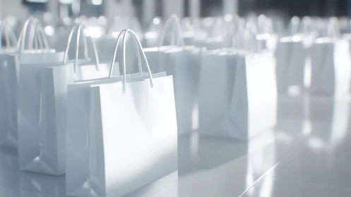 Monochrome laminated shopping bags in soft studio bokeh field