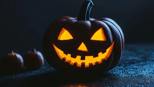 Moody jack-o’-lantern glow in dramatic low key lighting.