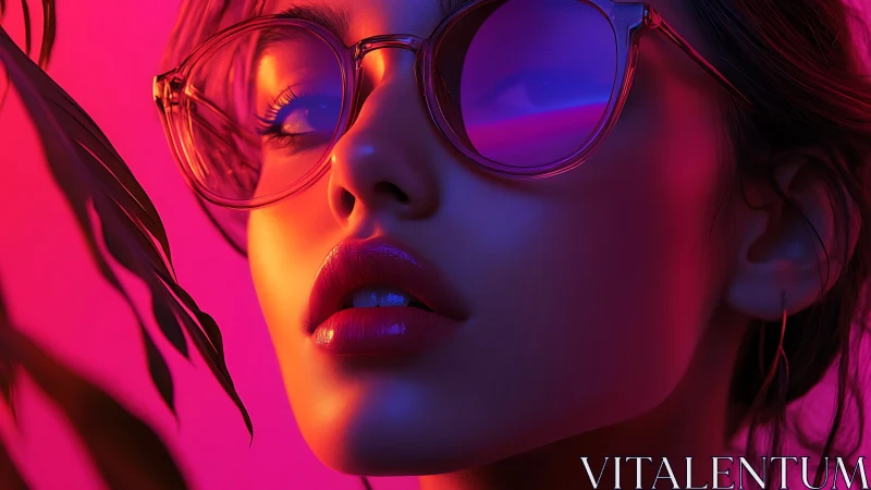 Neon kissed portrait glows with dreamy citylight reflections