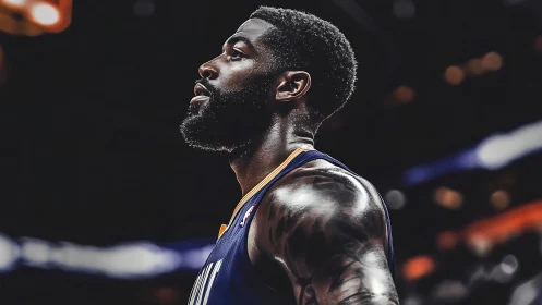 Game-night focus on the hardwood under bright arena lights.