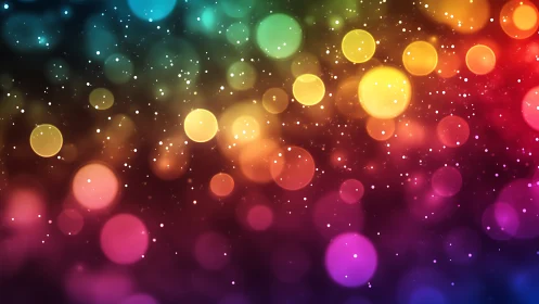 Radiant bokeh lights shimmer across a vibrant rainbow field