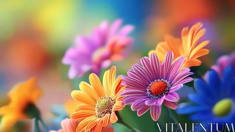 Colorful Gerbera Daisies in Selective Focus Arrangement