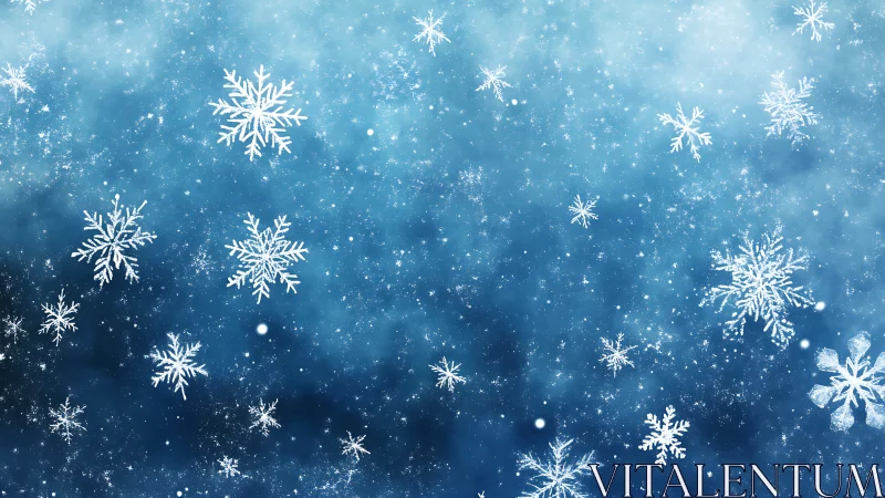 Gentle snowflakes drift softly across a calm winter sky