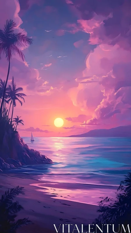 Sunset paints the neon-tide shoreline in dreamy lavender hush