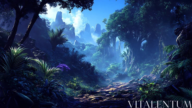 Luminous Valley: Fantasy Landscape with Towering Rock Formations.