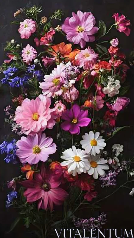 Vibrant Floral Arrangement Against Dark Background.