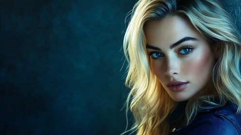 Hyperreal digital portrait isolates blue-eyed blonde subject