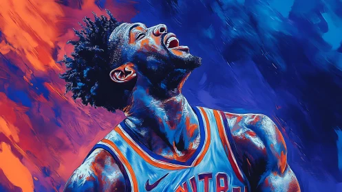 Dynamic basketball portrait uses saturated duotone brush strokes