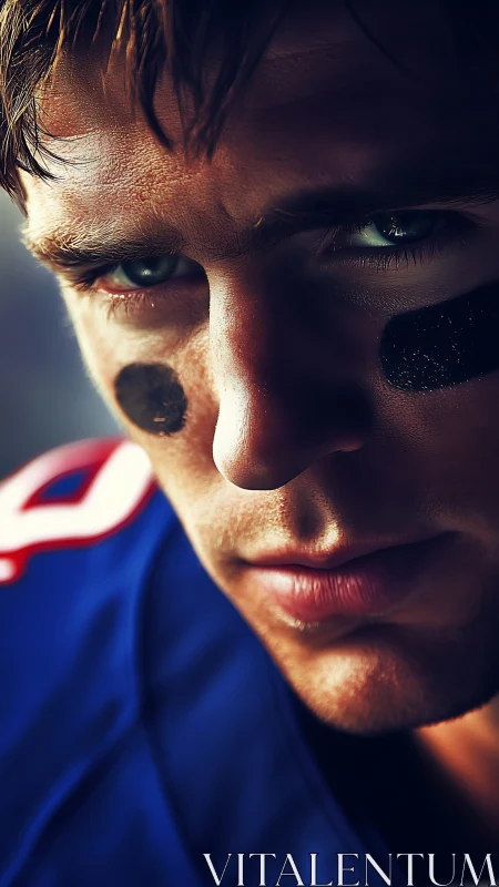 Intense football player portrait captures focused determination.