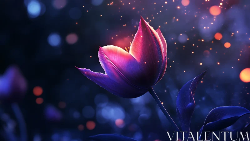 Magical Glowing Tulip in a Dreamy Night Sky