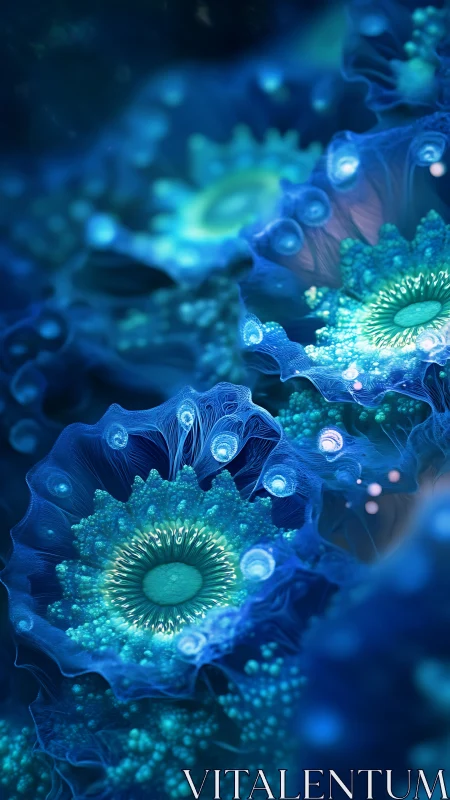 Bioluminescent dreamblooms swirling in cobalt tidepools.