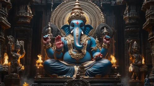 3D sacred Ganesha idol within ornate temple sanctum sculpture.