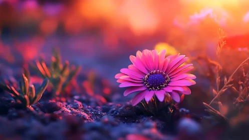 Magenta Blossom Glowing in Ethereal Sunset Reverie.