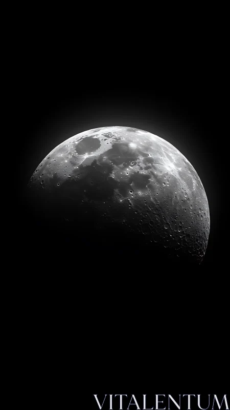 Lunar crescent close-up with high-contrast crater detail.
