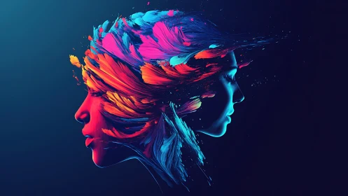 Dual neon daydreamers painted in colliding aurora strokes.