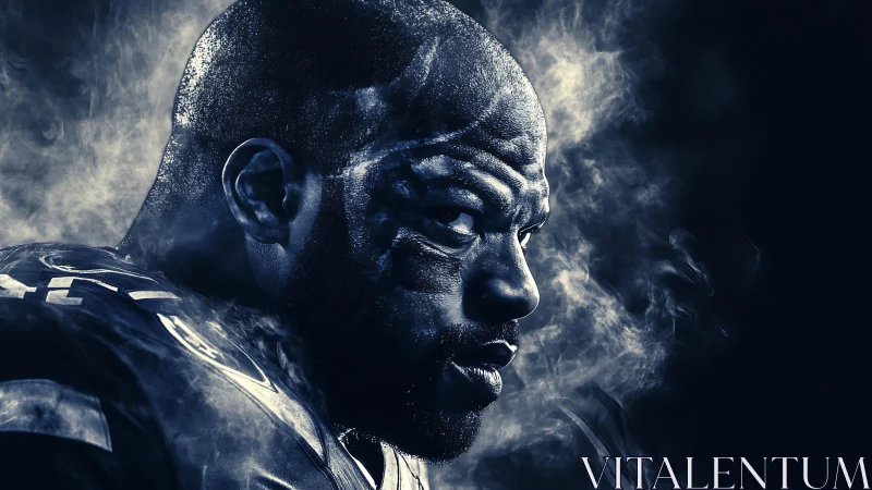 Intense gridiron portrait in dramatic monochrome haze.
