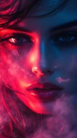 Neon siren gazes through electric haze and whispered smoke.