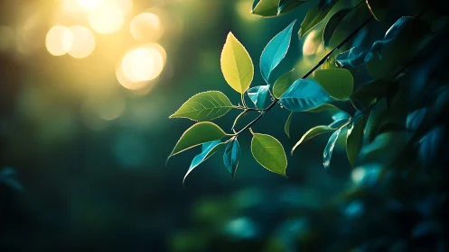 Sunlit Green Leaves in Nature, Soft Focus Photography Style.