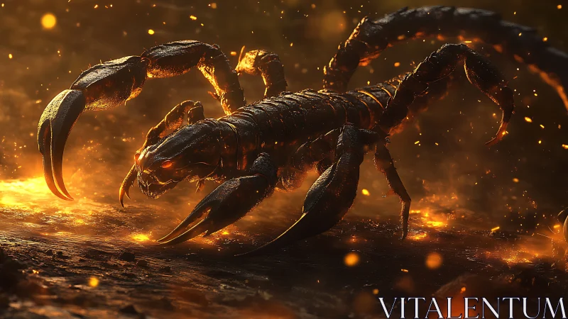 Digital render depicts armored scorpion over molten ground