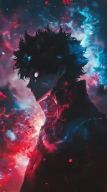 Nebula-crowned antihero burns through electric cosmic dusk.