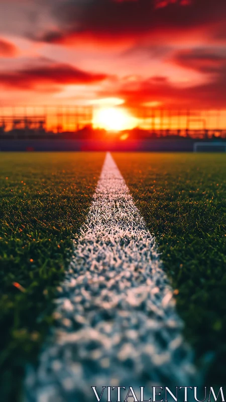 Glowing sunset pours warm light across a quiet sports field