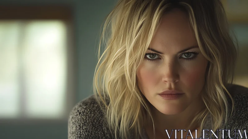 Intense close-up portrait with soft window backlighting.