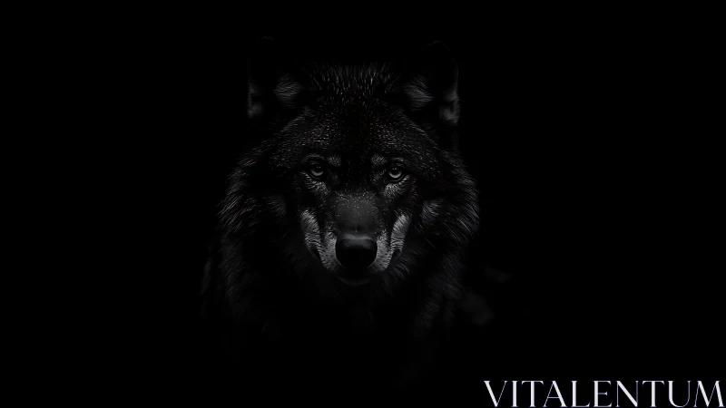 Midnight wolf gaze emerging from a shrouded velvet darkness.