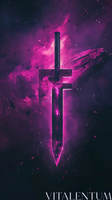 Glowing cosmic sword wrapped in vivid pink nebula light.