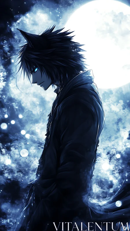 Moonlit wolf-eared wanderer lost in a storm of stars.