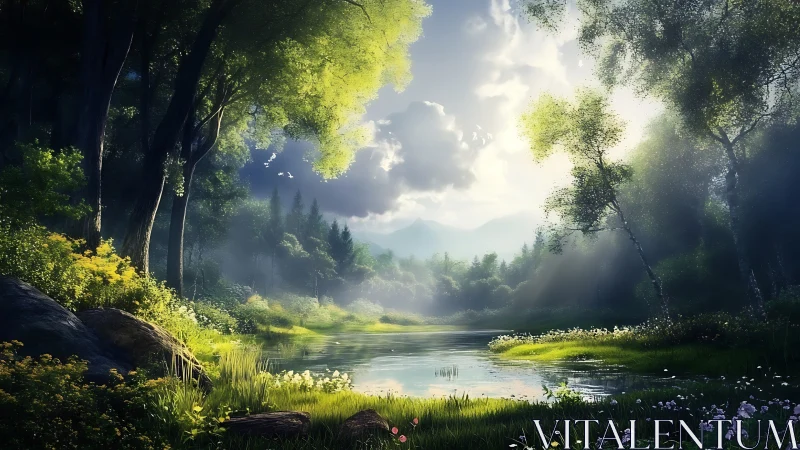 River Valley Landscape with Forest Canopy and Sky