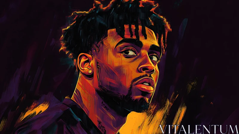 Neon-lit portrait of a bold gaze carved from electric strokes.